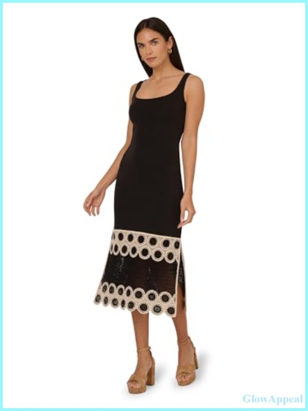 Crochet Sheath Midi Dress Sleeveless Square Neck Pull-On Semi-Formal